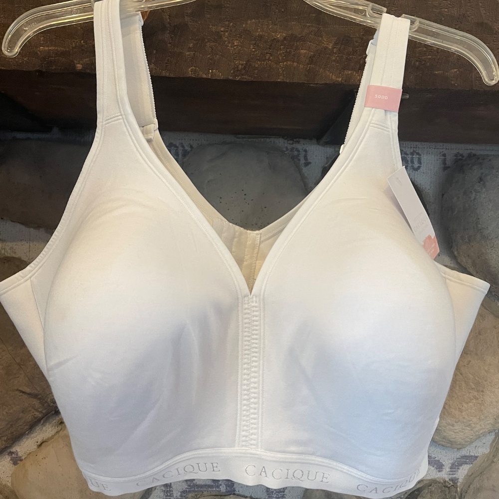New Cacique Womens Lightly Lined No-Wire Bra 50DD White Lane Bryant Wirefree NWT